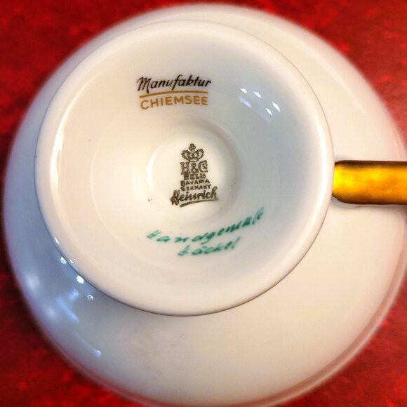 H&C SELB Bavaria Germany Hand-Painted Gold Bird in Flight Cup Saucer Plate - Picture 12 of 12